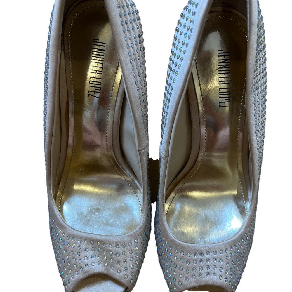 JLO Jennifer Lopez Blingy Blush 6 M Rhinestone Heels~ Dress Shoes Peep Toe - Picture 5 of 13